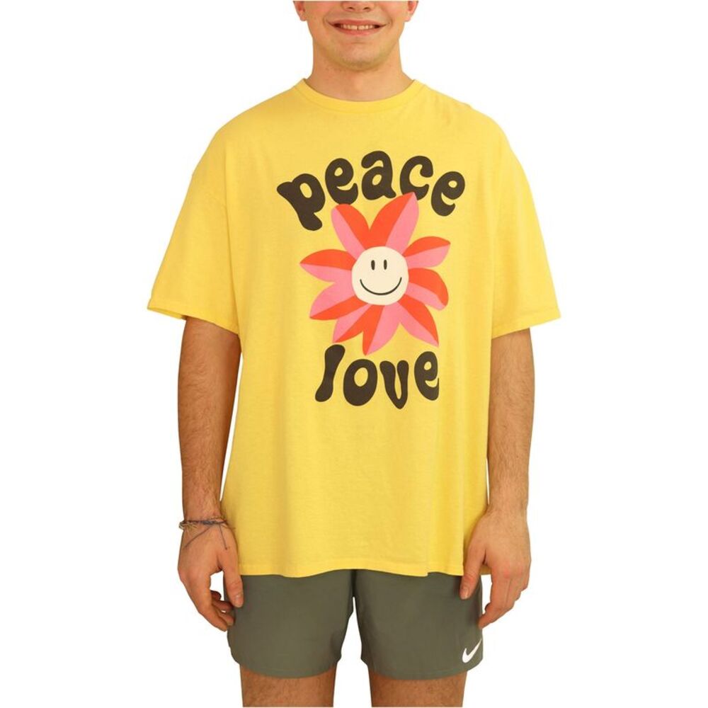 Junk Food Mens Peace Love Flower Graphic T-Shirt, Yellow, M, DM